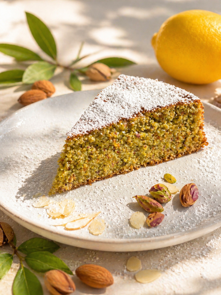 italienische Pistazien Torte mit weißer Schokolade